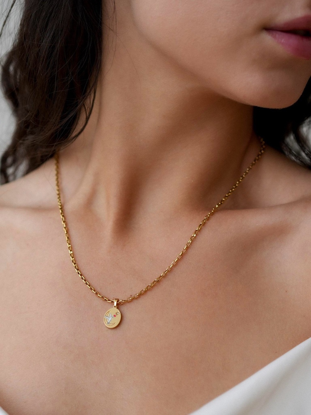 Gold plated Dove Engraved Oval Pendant Necklace